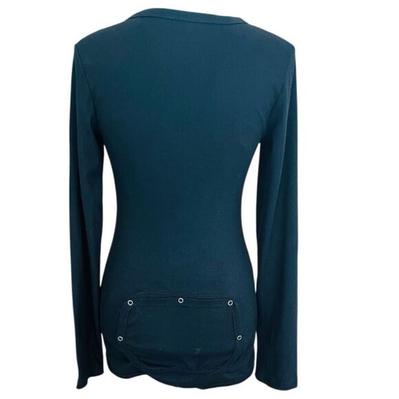 Black V-Neck Henley style snap front ribbed  bodysuit, size small. - Picture 2 of 5